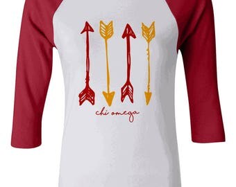 Chi Omega Arrows Bella + Canvas Baby Rib Raglan