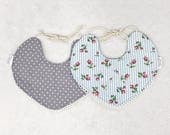 Girl Vintage Baby Bib - Lace Bib - Floral Bib - Reversible Bib - Polka Dot Bib - Floral  Bib