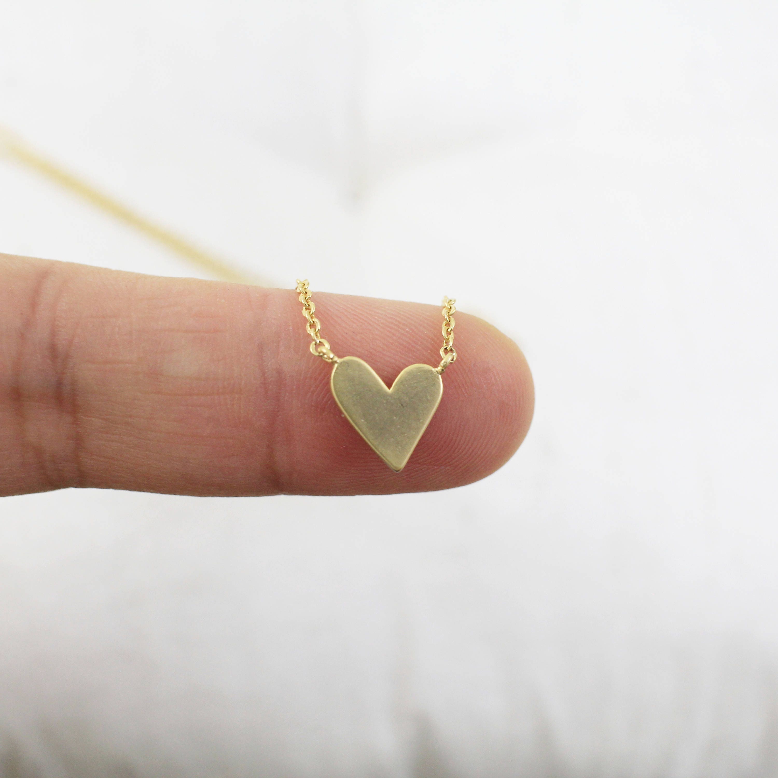 Tiny Gold Flat Heart Necklace Gold Small Heart
