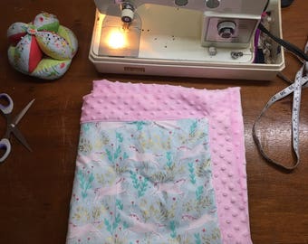 Pink Unicorn Baby Quilt Handmade,Minky Baby Girl Quilt,Handmade Quilt for Girls,Receiving Blanket for Girls,Modern Homemade Quilt