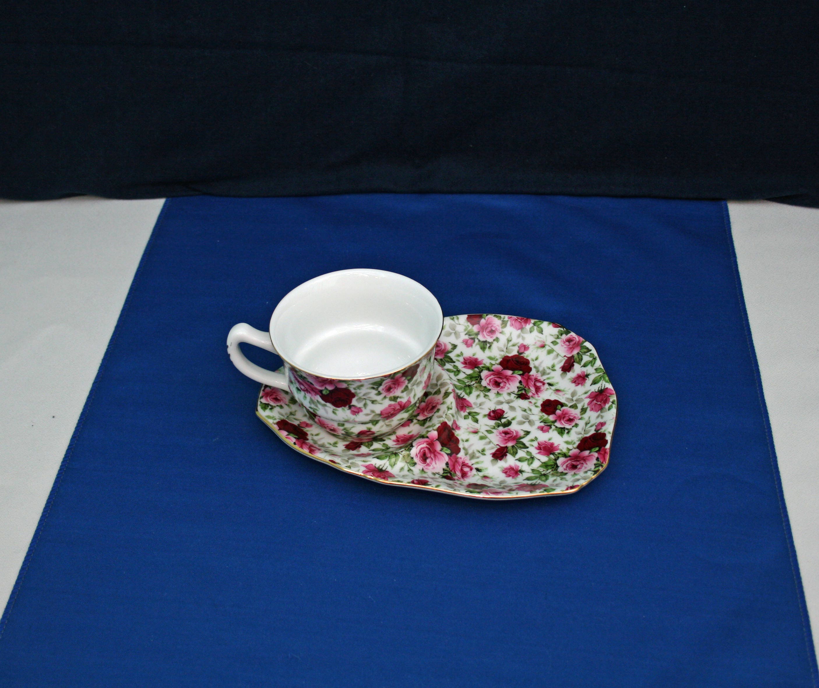 Vintage Nantucket Home Chintz Rose Teacup and Snack Plate Matching Cup