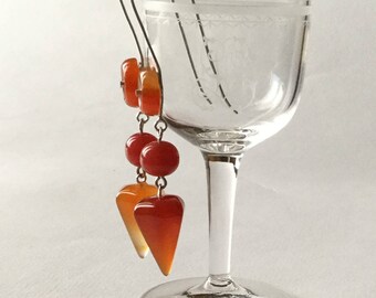 Art Deco sterling silver carnelian drops earrings, antique jewels