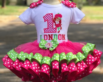 Strawberry shortcake tutu set with matching bib