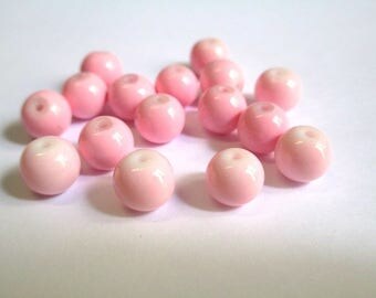 10 light pink painted glass beads 8mm (R-50)