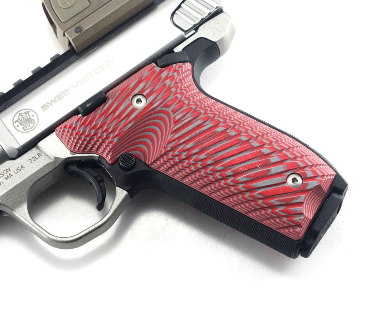 S&W Victory 22 Grips Red/Grey G10 Made in the USA Item