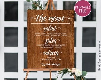 Wooden menu sign PRINTABLE Large menu sign Wood menu board Reception signs Reception decor Custom wedding printable Wooden sign Wood sign