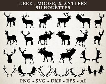 Deer SVG, Moose SVG, Antler SVG, Deer Moose Antlers Silhouette Cut Files Vector svg dxf eps png Clipart Silhouette Cricut Cameo & Transfer