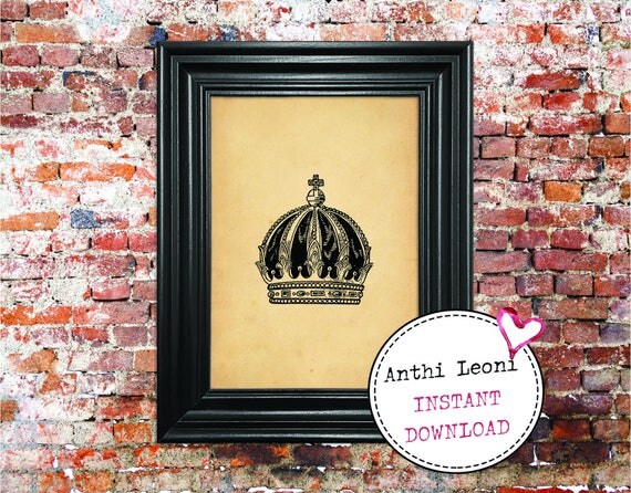 Antique Crown Instant download | Vintage Paper Monarch Headgear Print Design | Old Crown Book Illustration | Just Download and Print #0011
