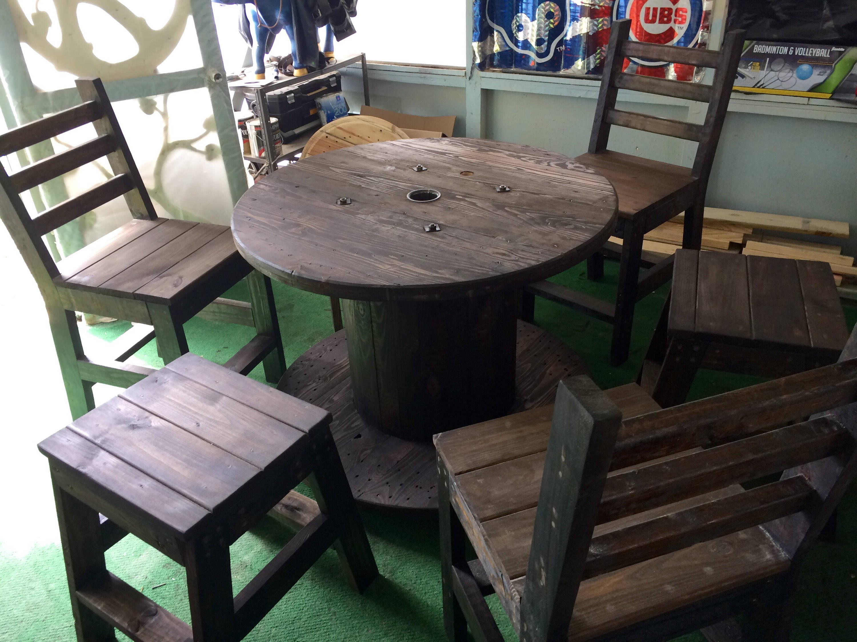 Wire Spool Table with Benches