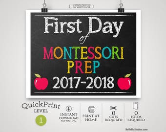 50% OFF SALE - Printable First Day of Montessori Prep School Sign, First Day of School Sign, Instant Download, Print at Home, No Waiting