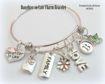 Daughter in Law Gift, Personalized Gift, Wedding Gift for New Daughter in Law, Daughter in Law Charm Bracelet, Personalized Jewelry