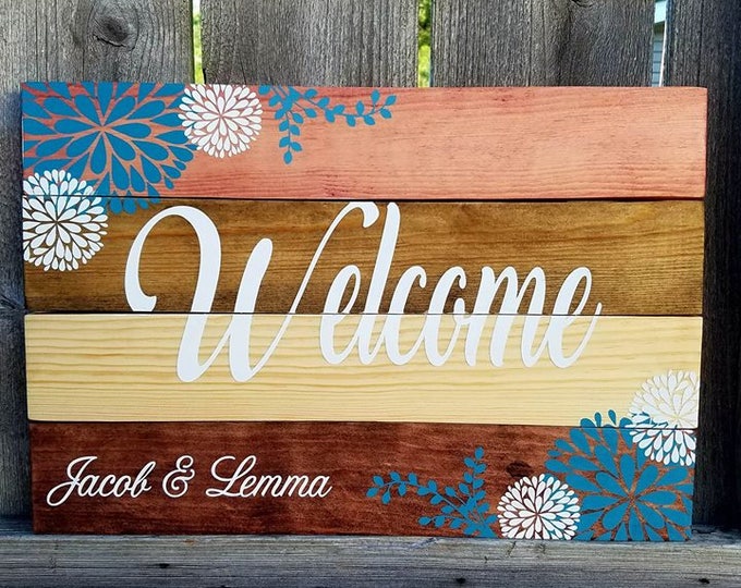 Welcome Sign - Pallet Sign - Stained Sign - Flowers - Pallet Sign - Pallet Wood - Welcome Pallet Sign - Front Porch Sign - Rustic Decor