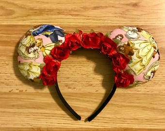 Beauty and the Beast Ears with Rose Flower Crown