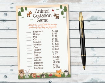 Woodland Baby Shower Animal Gestation Game, Printable Animal Pregnancy Game, Pregnancy Game, Woodland Baby Shower Game Printable