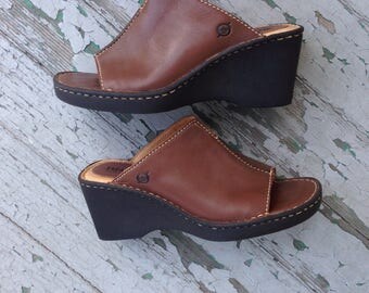 brown open toe mules