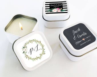 Personalized Floral Garden Square Candle Tins- Bridesmaids Gifts - Maid of Honor - Wedding Gifts - Favors - 24 units