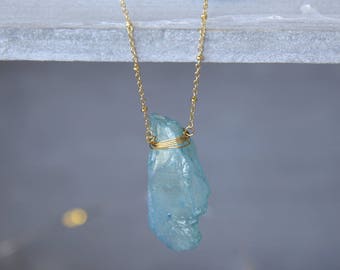 Sky Blue Angel Aura Crystal Necklace, Angel Aura Quartz Necklace, Sky Blue Crystal Pendant, Wrapped Crystal Necklace, Angel Aura Necklace