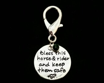 Bless this horse and rider.." bridle charm, headstall attachment, hunter green bridle accessory, horse tack, equestrian faith, Christian