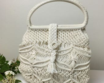 70's Macramé Cream Handbag