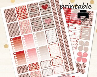 50% OFF SALE Printable "Wood Love" Planner Stickers/Erin Condren Planner Stickers/February Planner Stickers/Valentine Planner Stickers/
