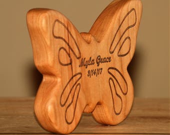 Butterfly Baby Rattle - Personalized Wooden Baby Rattles - Baby Toy -