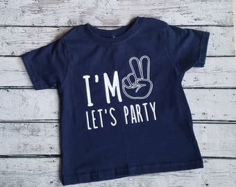 Two year old birthday shirt, unisex t shirt, let's party, girls birthday shirt, boys birthday shirt