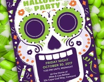 DIY Day of the Dead | Sugar Skulls | dia de los muertos Halloween Invitation template