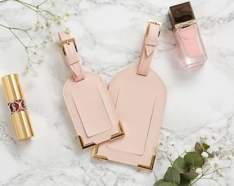 Saffiano Leather Luggage Tag Set Monogram Blush