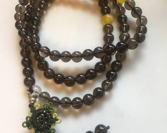 Hand Made Smoky Quartz beaded Necklace/Bracelet(Buddhist Style)