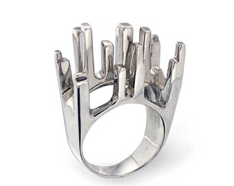 SALE 20% Off - NEW YORK Ring, Ny Ring, Contemporary Statement Ring, Unique Silver Ring, Large Silver Ring, Oversized Ring, Modernist Ring, M
