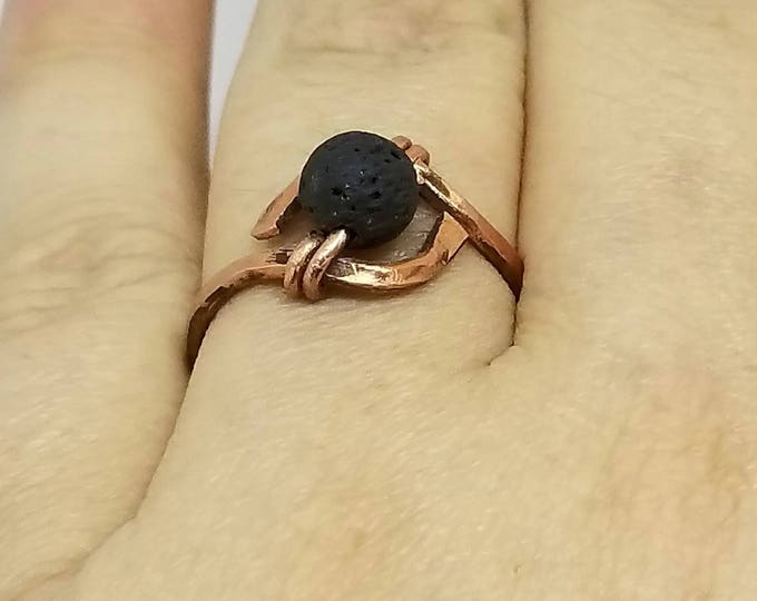 Copper Lava Stone Ring, Essential Oil Diffuser Ring, Aromatherapy Jewelry, US Size 8 Copper Ring, Unique Birthday Gift, Gift for Her
