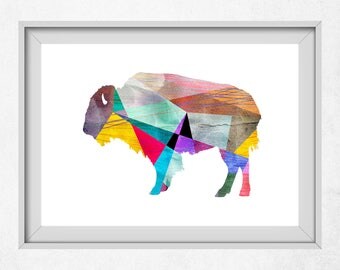 Buffalo Art, Colorful Animal Art, Buffalo Print, Geometric Animal Art, Buffalo Wall Art, Colorful Nursery Art, Geometric Nursery Prints