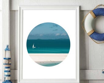 Sailing Boat Art, Beach Print, Ocean Decor, Beach Art, Sailing Ship, Printable Beach Decor, Tropical Decor, Beach House Wall Art, Porthole