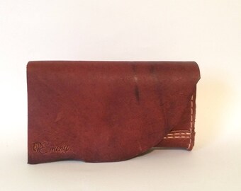 Medium Brown Raw Edge Leather Clutch