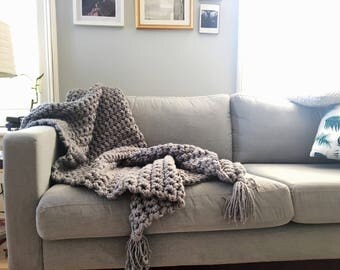 Hand Crochet Blanket // Chunky Knit Throw