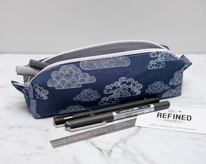 Navy Blue Clouds Box Pencil Case