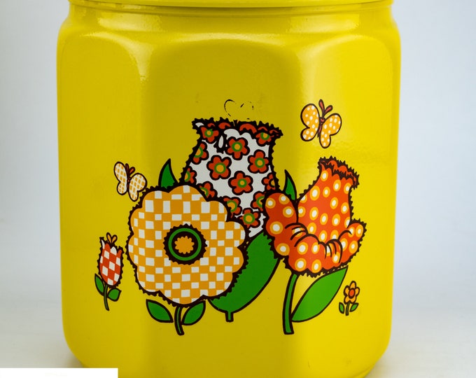 Retro Canister Set | Mod Flower and Butterfly Canisters | Aluminum Kromex Kitchenware
