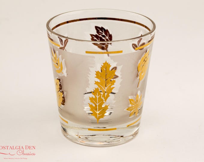 MCM Libbey Golden Foliage | Gold Leaf Frosted Glasses | Vintage Hostess 6 Oz Old Fashioned Glasses | Set of 4