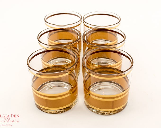 MCM Lowball Glasses | Vintage Georges Briard Signed Glasses | Lowball Glass Set Of 6