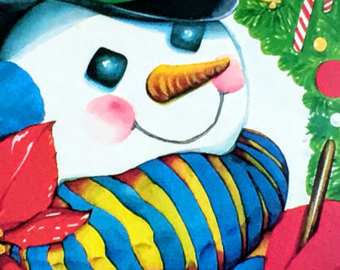 Vintage Die Cut Paper Holiday Snowman Ephemera Cut Out Christmas Wall or Window Decoration