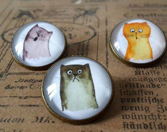 Cat brooch, set of 3, cat illustration, cat art, cat jewelry, cat pin brooch, cat cabochon brooch, cat accessory, kawaii cats, cat badge