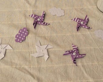 Wind & cloud white & purple pinwheels table confetti/decorations