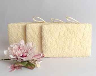 Bridesmaid Gift Bag Wedding Clutch Braidsmaid Wristlet Wedding Purse Bride Clutch Bag Evening Purse Cream Lace on Satin