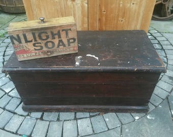 NOW SOLD!! Antique pine tool chest with a soap connection and two drawers inside.