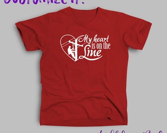 Lineman "My Heart is on the Line" Adult Tee Shirt