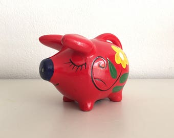Retro spaarpot spaarvarken vintage funky seventies Flower Power piggy bank varken