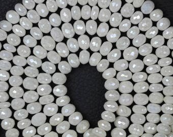 8 inch long strand EXCEPTIONAL Faceted white pearl colour OPAL SILVERITE rondelle beads 5 -- 6 mm approx