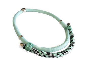 Necklace braided graphic and ethnic in shades of mint Green