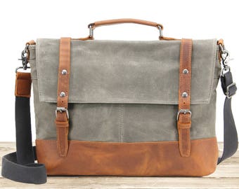 Waxed Canvas Messenger Bag / Leather Messenger Bag / Laptop Messenger Bag / Men Messenger Bag / Messenger Bag Men / Satchel / Briefcase men