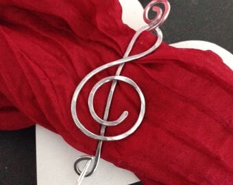 Music jewellery pin brooch, treble clef shawl pin, silver scarf pin, gift for her, musician, choir, orchestra, music lover, handmade jewelry